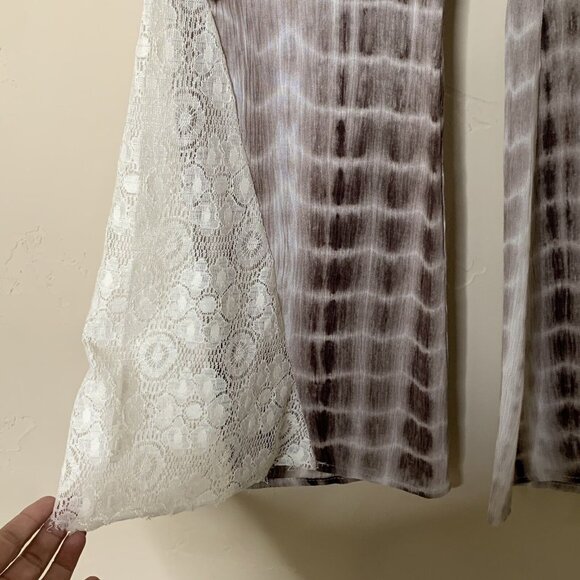 Umgee Women's Tie Dye Gauze Lace Flare Bell Bottom Boho Pants Size S Brown - Picture 3 of 9